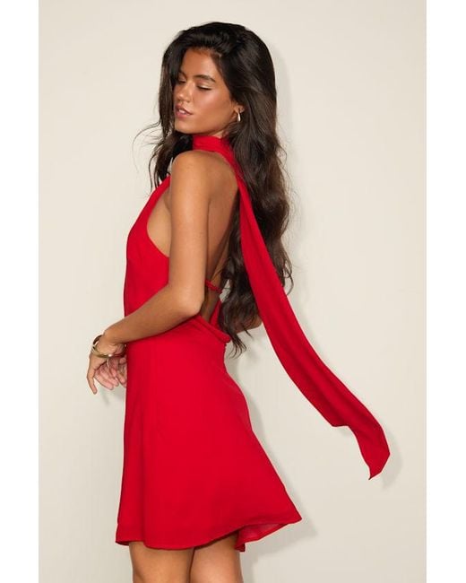 Lulus Red Isloda One-Shoulder Backless Sash Mini Dress