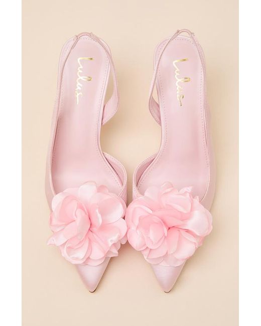 Lulus Pink Courtney Satin Floral Applique Slingback Pumps