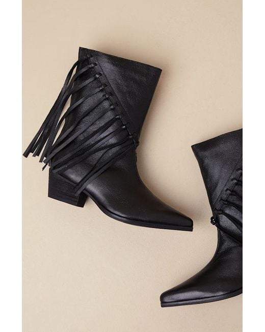Matisse Black Buck Leather Fringe Mid-Calf Western Boots