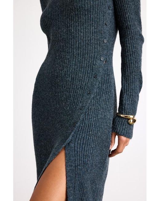 Lulus Blue Rileynn Heathered Dark Ribbed Sweater Midi Dress