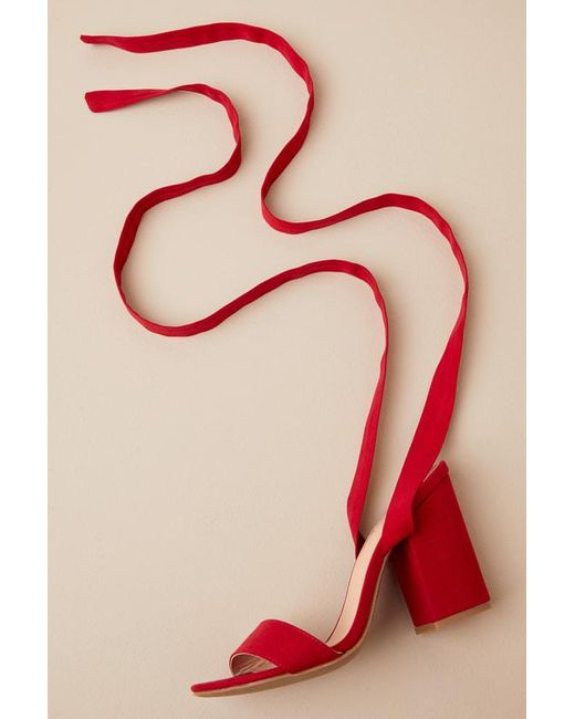 Lulus Red Alta Suede Lace-Up Heels