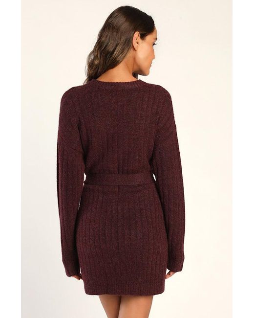 Lulus Brown Wishing On Winter Cable Knit Mini Sweater Dress