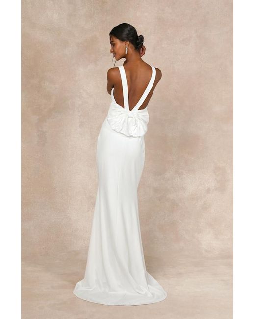 Lulus Natural Romantic Glow Backless Pearl Bow Maxi Dress