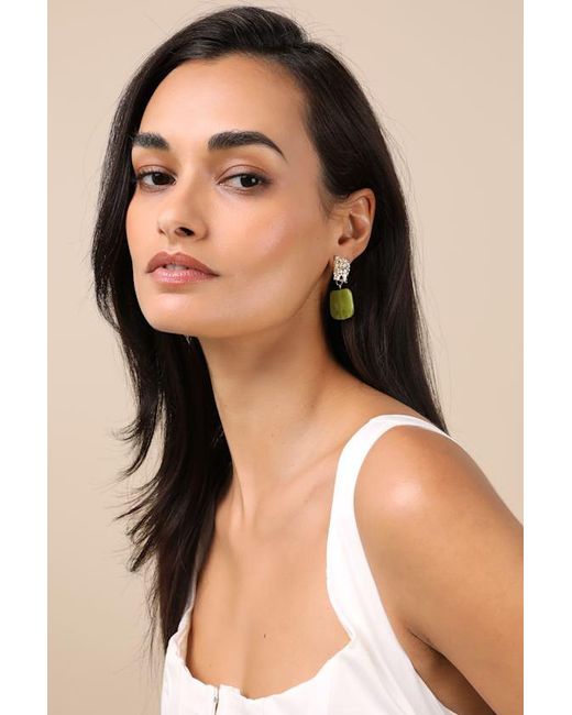 Lulus Yellow Justus Hammered Stone Square Drop Earrings
