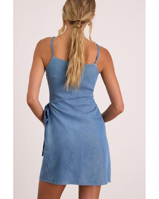 Lulus Blue Neya Chambray Wrap Mini Dress