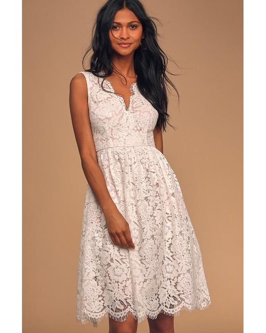 Lulus Natural Love Swept Lace Midi Skater Dress With Pockets