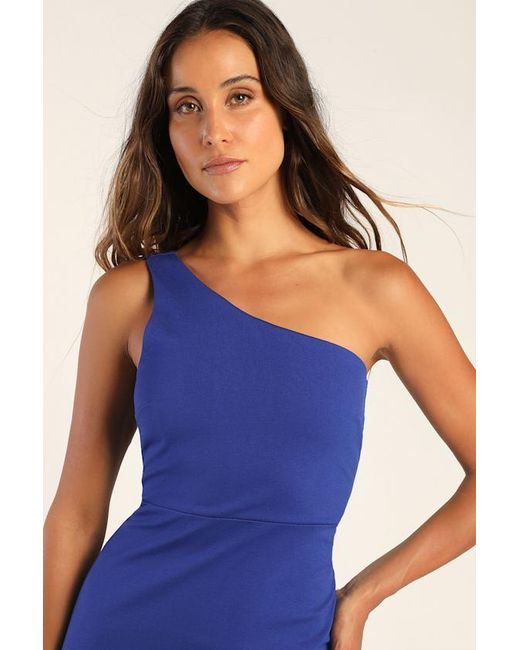 Lulus Blue Good Times Only One-Shoulder Maxi Dress