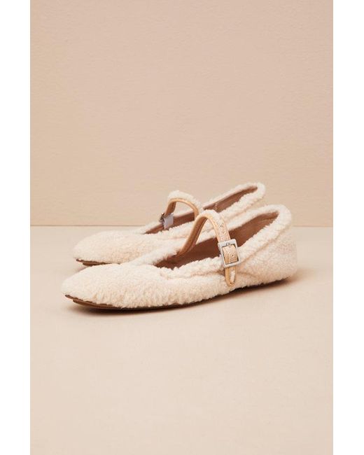 Lulus Eastan Natural Shearling Buckle Ballet Flats