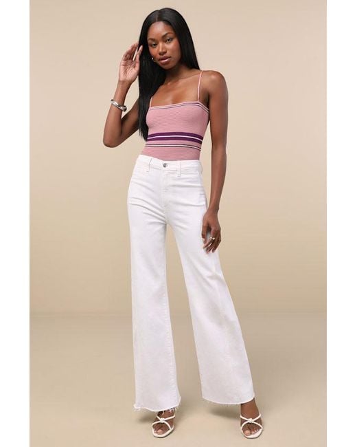 Daze Denim Natural Far Out Wide-Leg Seamed Raw Hem High-Rise Jeans