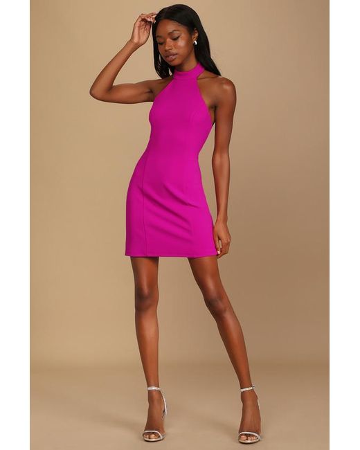 Lulus Striking Style Halter Bodycon Mini Dress in Pink Lyst UK