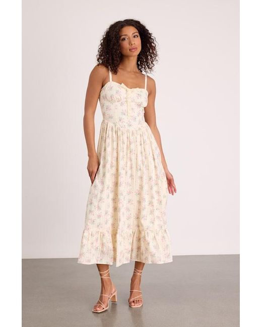 Lulus Natural Odilie Pale Floral Lace Sleeveless Midi Dress