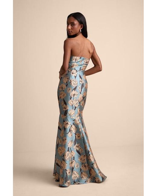 Lulus Natural Gowning Around Floral Jacquard Strapless Maxi Dress