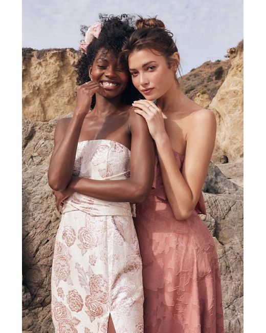 Lulus Natural Redefine Regal Floral Jacquard Strapless Maxi Dress