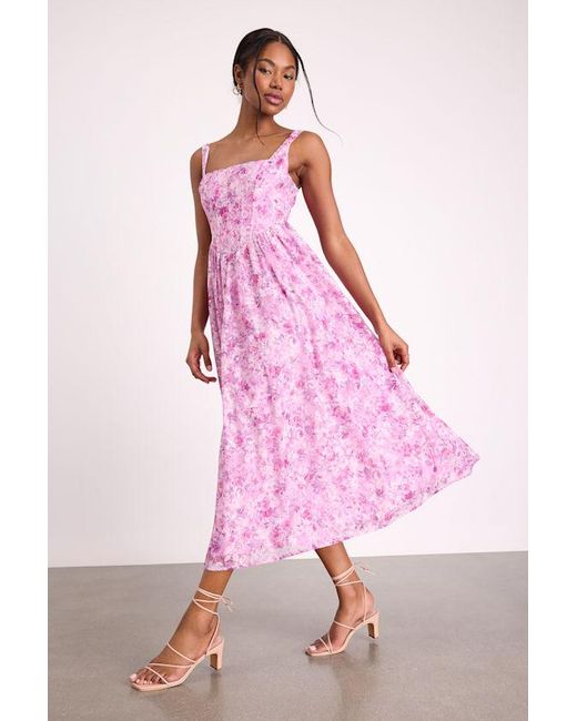Lulus Pink Colwyn Light Floral Jacquard Bustier Midi Dress