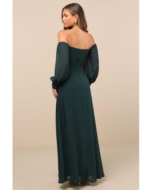 Lulus Feel The Romance Off-The-Shoulder Maxi Dress in Green