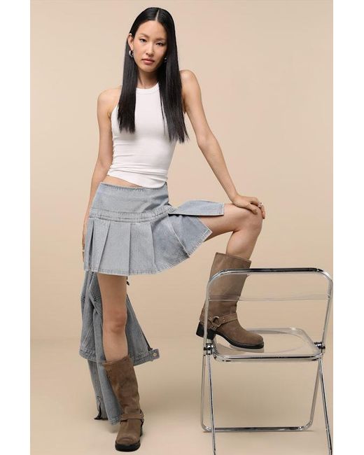 Lulus Natural Khine Light Wash Denim Pleated Low-Rise Mini Skirt