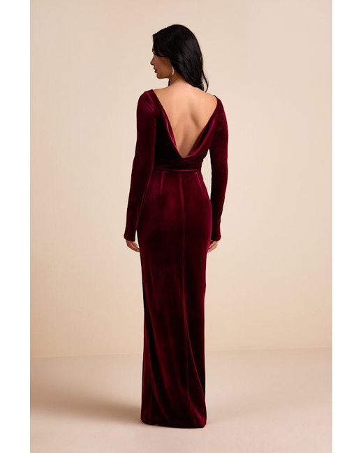 Lulus Red Duarte Velvet Cowl Back Long Sleeve Maxi Dress