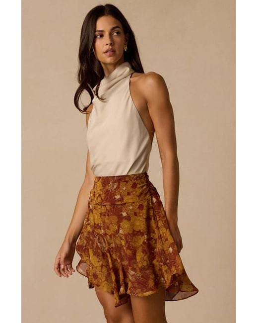 Lulus Brown Nico Floral Print Chiffon Skirt