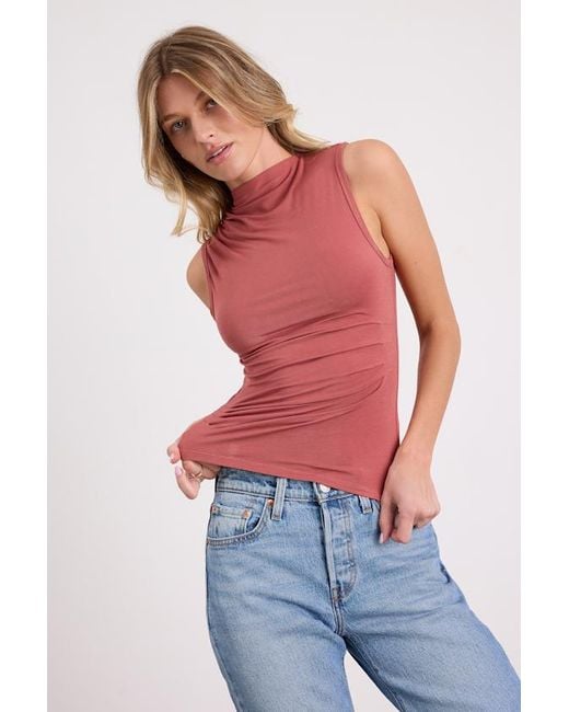Lulus Red Liz Rusty Rose Jersey Knit Mock Neck Tank Top