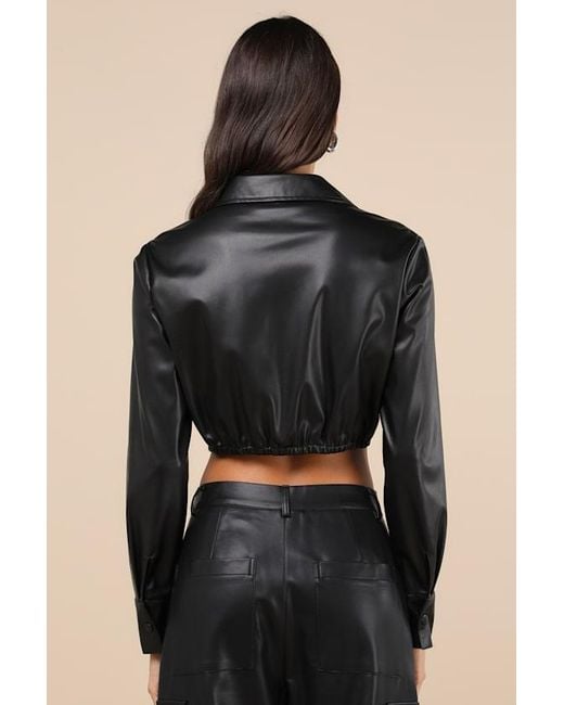 Lulus Black Exceptionally Intriguing Vegan Leather Button-Front Top