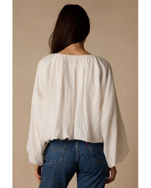 Lulus Natural Mavis Striped Balloon Sleeve Top