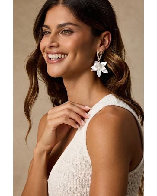 Lulus Natural Permelia Flower Statement Earrings