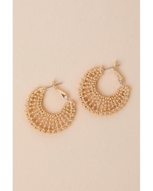 Lulus Natural Opulent Beaded Hoop Earrings