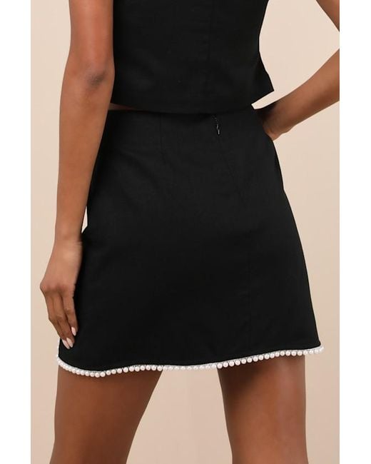 Lulus Black Larina Pearl Trim Mini Skirt