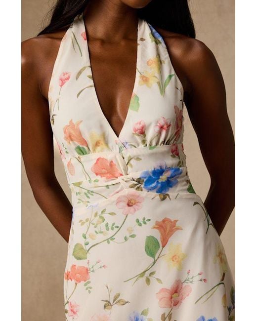 Lulus Pink Nailah Floral Knotted Halter Mini Dress