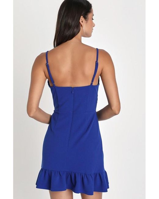 Lulus Blue Impeccable Essence Royal Surplice Tiered Mini Dress