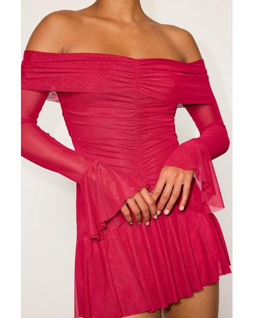 Lulus Red Milith Mesh Off-The-Shoulder Mini Dress