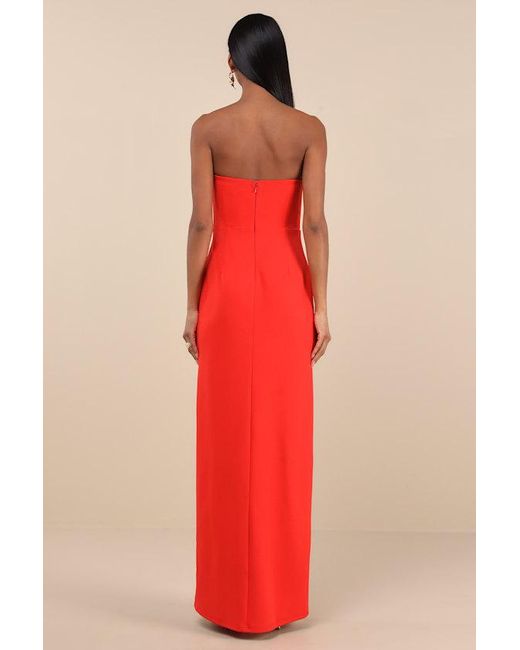 Lulus Red Memorably Iconic Strapless Lace Bustier Maxi Dress