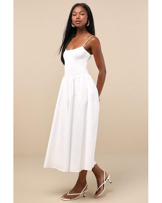 Lulus Natural Tandria Smocked Sleeveless Midi Dress