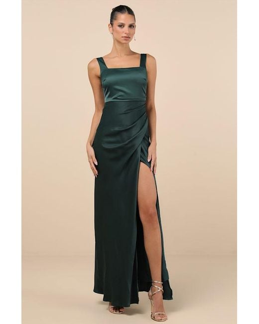 Lulus Blue Carpet Romance Satin Square Neck Maxi Dress