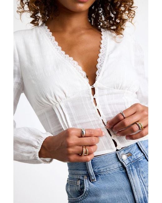 Lulus White Keyra Button-Front Balloon Sleeve Crop Top