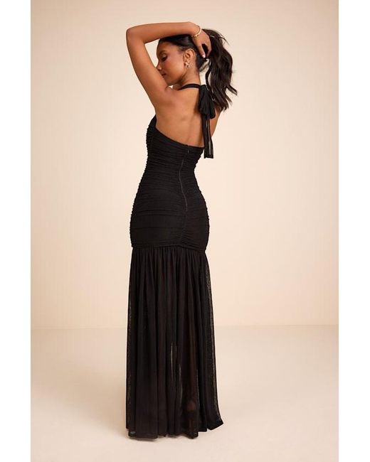 Lulus Natural Ahana Mesh Sheer Hem Maxi Dress