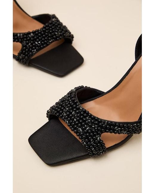 Lulus Black Jenni Satin Beaded Ankle Strap High Heel Sandals