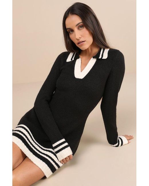 Lulus Gray Soft Serenity Collared Sweater Mini Dress