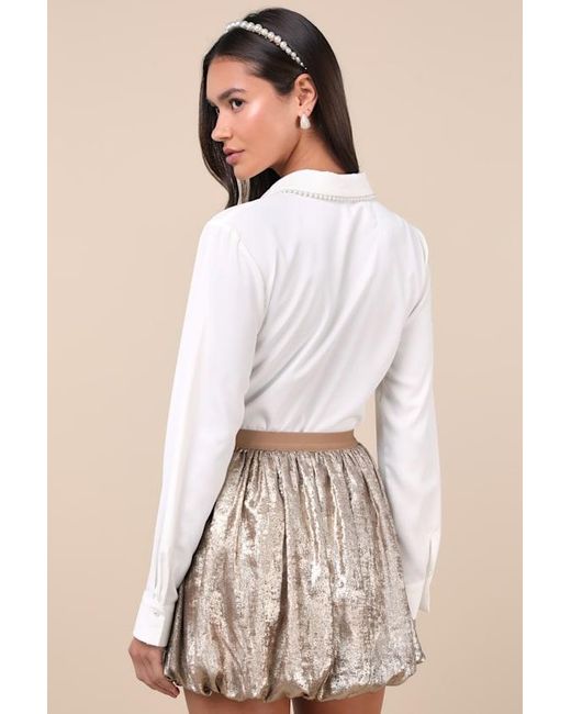 Lulus White Envied Appeal Shiny Bubble-Hem Mini Skirt