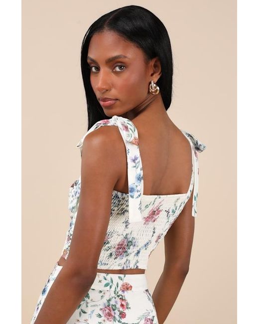 Lulus White Beautifully Chic Floral Tie-Strap Bustier Top