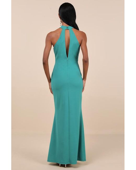 Lulus Blue Belestina Cutout Mock Neck Maxi Dress