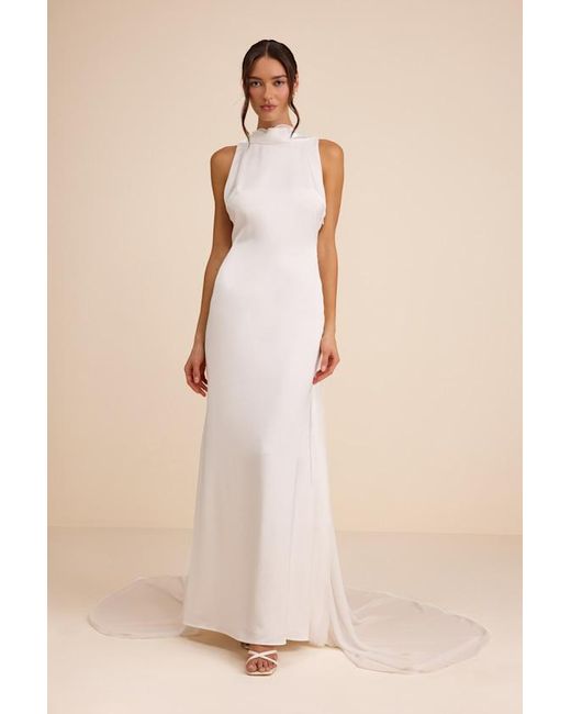 Lulus Natural Perilla Satin Mock Neck Column Maxi Dress