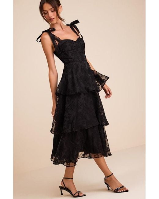 Lulus Natural Glamorous Sweetie Burnout Tie-Strap Bustier Midi Dress