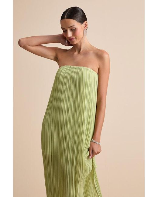 Lulus Yamuna Light Pleated Strapless Maxi Dress in Green | Lyst