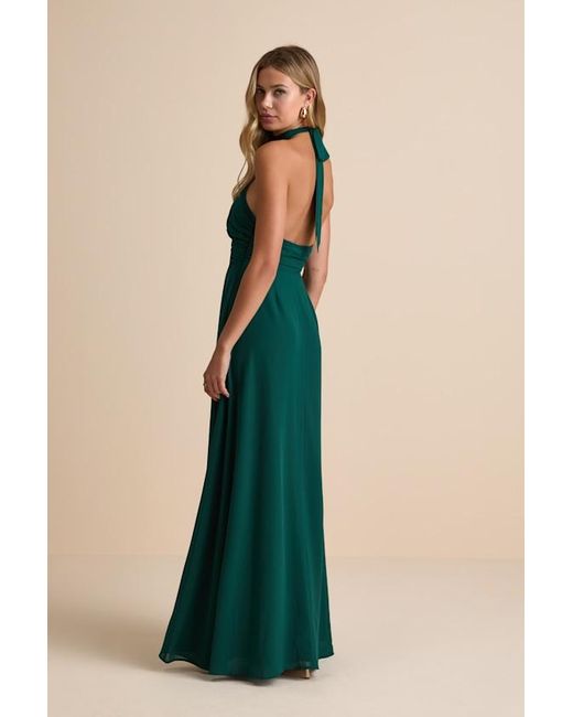 Lulus Green Cammie Emerald Halter Neck Ruched Maxi Dress