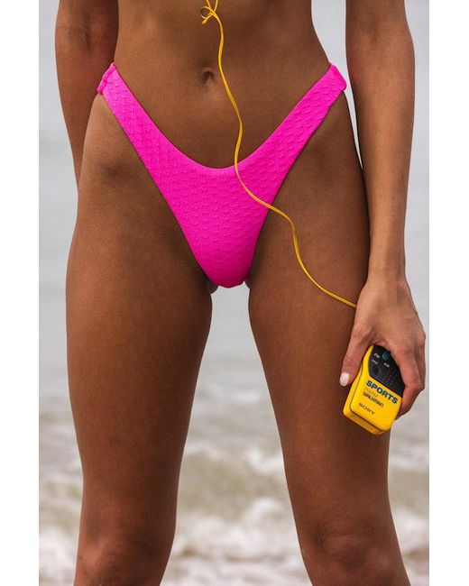 Roxy Pink Haleiwa Textured High-Cut Bikini Bottoms
