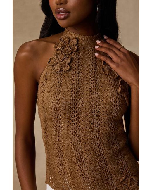 Lulus Brown Keely Crochet Knit Asymmetrical Top