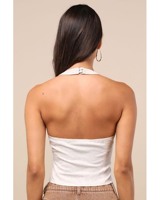 Lulus Brown Astraia Light Heather Hook-And-Eye Halter Top