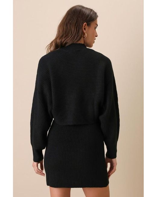 Lulus Black Toasty Times Long Sleeve Two-Piece Sweater Dress