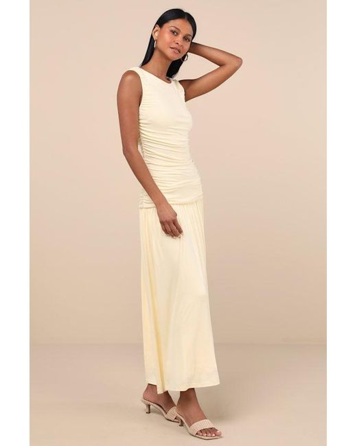 Lulus Natural Tamber Jersey Knit Drop Waist Midi Dress